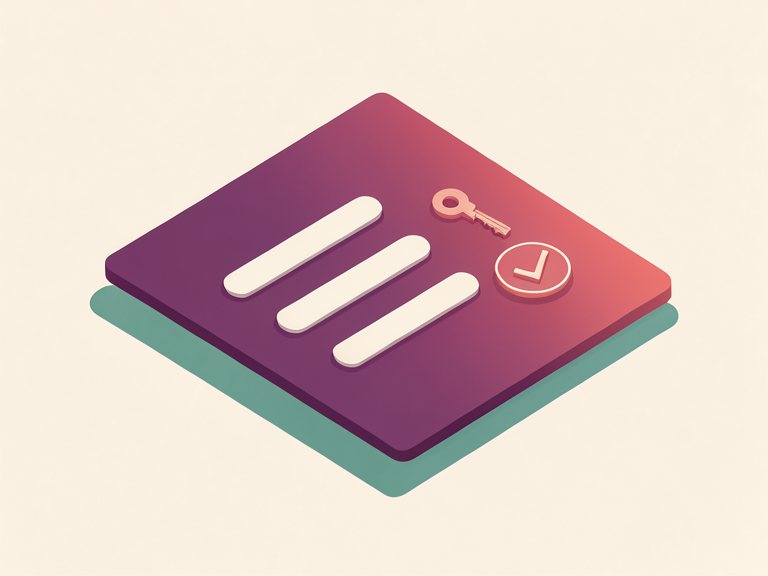 Illustration: a form card with a confirmation badge and a key